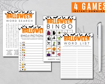 4 Paquete de juegos de Halloween, Juegos de fiesta de Halloween, Juego de Halloween imprimible, Juegos de Halloween para niños, Juegos de fiesta de Halloween, Diversión de Halloween