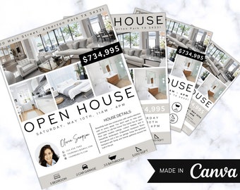 Open House Flyer Template, Real Estate Open house Flyer, Real Estate Marketing, Real Estate Open Houser Flyer, Canva Realtor, Just Listed