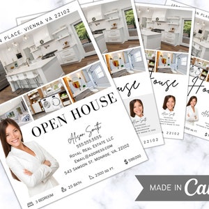 Open House Flyer, Real Estate marketing tool, Real Estate Flyer Template, Realtor Flyer, Just Listed Flyer, Canva Template, Customize, gray