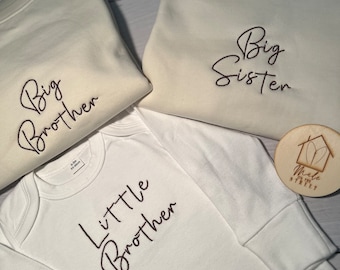 Big Brother Big Sister, Little Brother Little Sister, Jumper, Embroidered, Baby Announcement Top, Older Sibling Announcement Sweatshirt