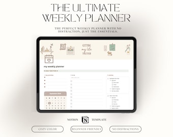 Modèle notionnel Esthétique facile Modèle notionnel Agenda hebdomadaire de travail Notion Life Planner Tableau de bord Suivi des habitudes Modèle notionnel Mignon
