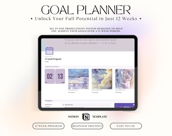 Plantilla de Notion Planificador de productividad de objetivos Panel de Notion Seguimiento de objetivos Establecimiento de objetivos SMART Planificador de vida Planificador estético Logros