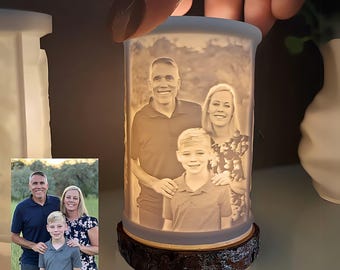Personalized Mini Photo Lithophane Lamp with Rustic Wood Base