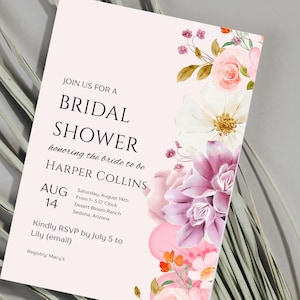 Wildflower Bridal Shower Invitation | Editable Canva Bridal Shower Template | Instant Download | Elegant Invite Template
