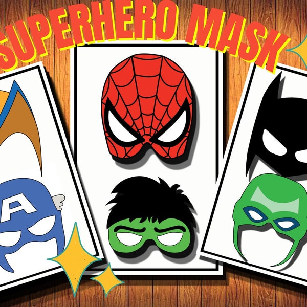 SUPERHEROES Photo Masks, superhero masks,  Comic Book Party, Digital Masks, Costume Party, Kids Birthday,Printable Masks