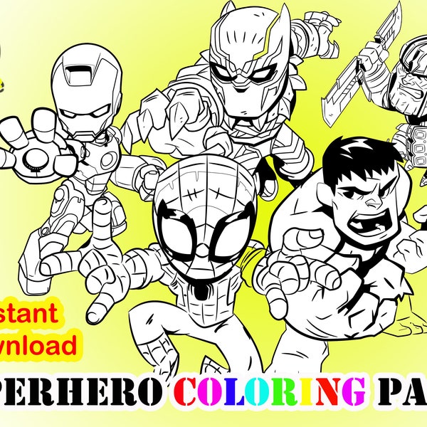 Superhero coloring pages pdf, 30 coloring pages,Kids super hero Coloring Book,Party and Birthday Activities,Best gift for boys and girls.