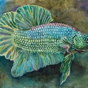 Printable file: Watercolor / Siamese fighting fish green / betta fish / fish / aquarium / digital print / poster print