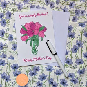 Tarjeta del Día de la Madre / Amor / Flores / Ramo / Bonita / Interior en blanco / Tulipanes