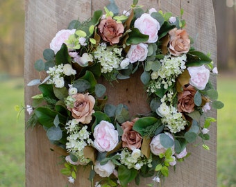 Magnolia Wreath with Flowers, Extra Large Magnolia Wreath, Magnolia Wreath for front door Year Round, Magnolia with Roses