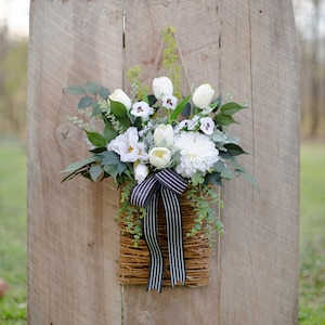 White Spring Door Basket, Spring Basket for front Door, Tulip Door Basket, Neutral Spring Door Basket