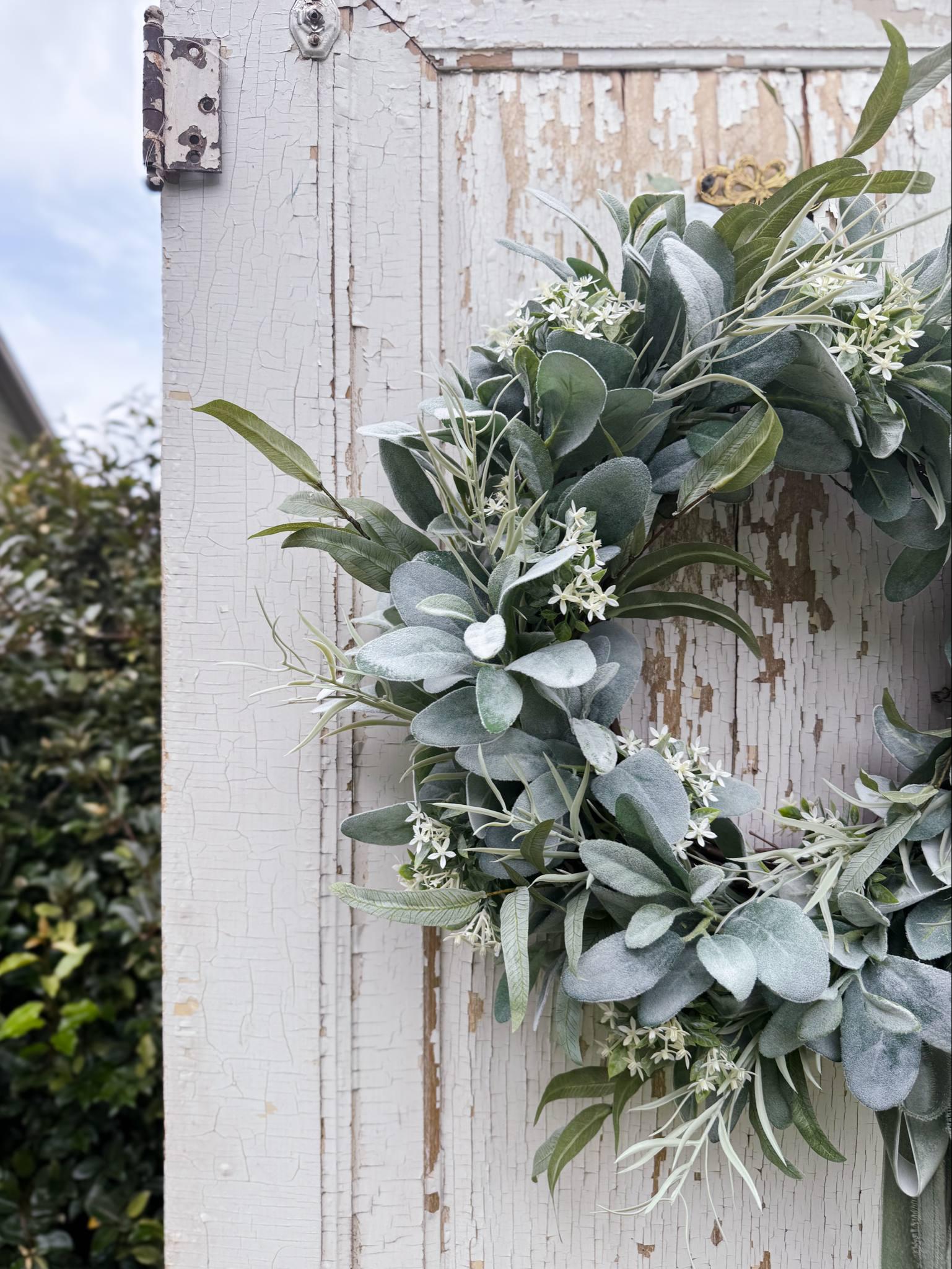 Year Round Lambs Ear Wreath for Front Door, All Season Greenery Wreath ...