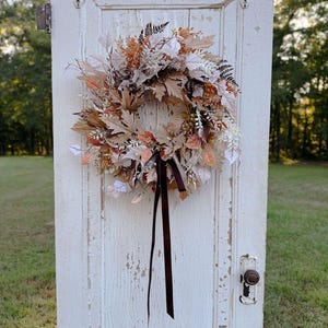 Fall Cream Neutral Wreath for Front Door, Autumn Foliage Wreath, Cottage Core, Thanksgiving Wreath, Autumn Housewarming Gift, Fall Wreath