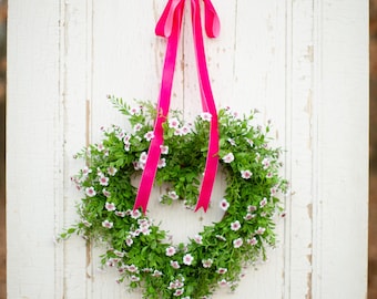 Floral Heart Wreath, Pink Flowers, Valentine's Day Decor