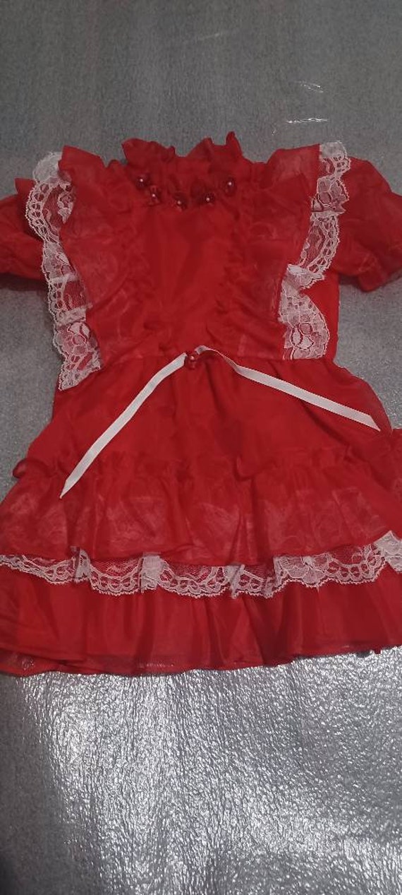 Vintage Kandy Ann Red Sheer Frilly, Ruffle, Lace L