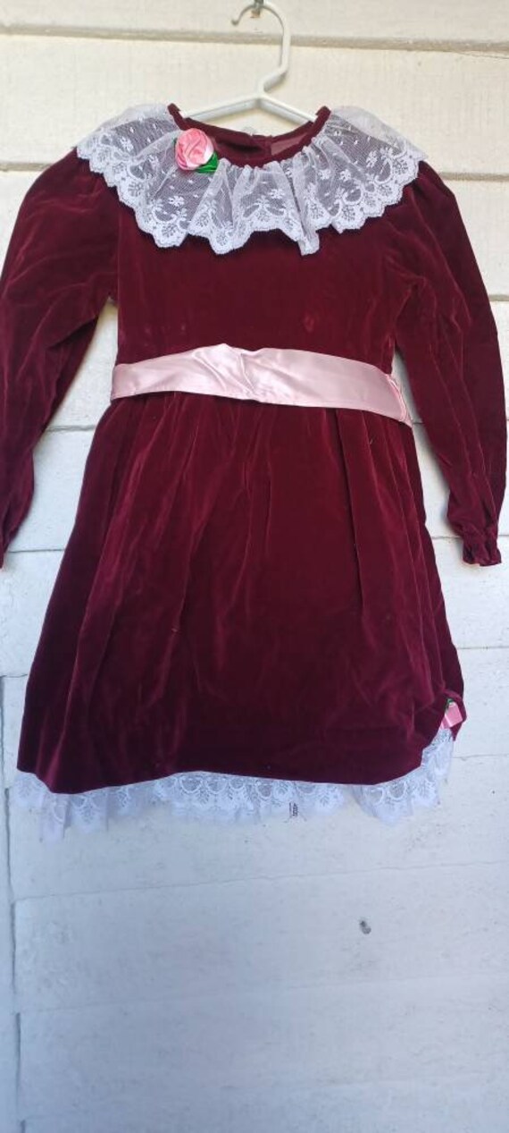 Jo Lene USA Made Velvet Burgundy pink Lace Dress … - image 3