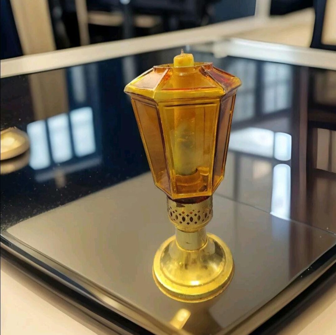 Vintage 60s Spring-loaded Brass Altar Candleholdrs Amber Shade Candle ...