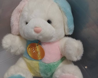 VTG 1995 Soft Classics Toys R Us Bunny Rabbit Pastel White Plush Stuffed Animal. Condition is pre-owned in good condition baby rattle sound