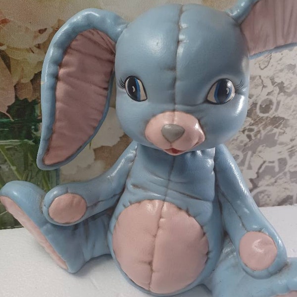 Vintage Kimple Mold Ceramic Sitting bunny rabbit Quilted Plush Look Hand Painted. 8" Condition is pre-owned in good condition (p8-10)c)