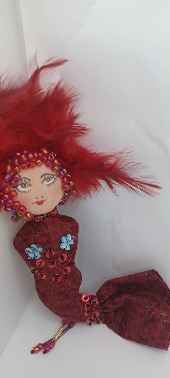 Vintage Broach Unique Mermaid Doll Hand Craft Art 