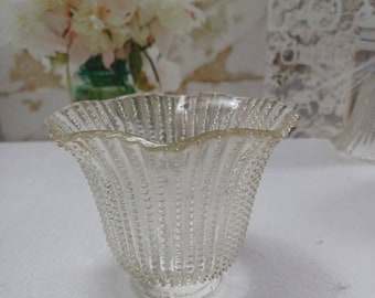 Replacement Lampshade Vintage Glass luster shade Beaded Ribbed beads 2" open 4" tall. Condition is pre-owned in very good condition please r