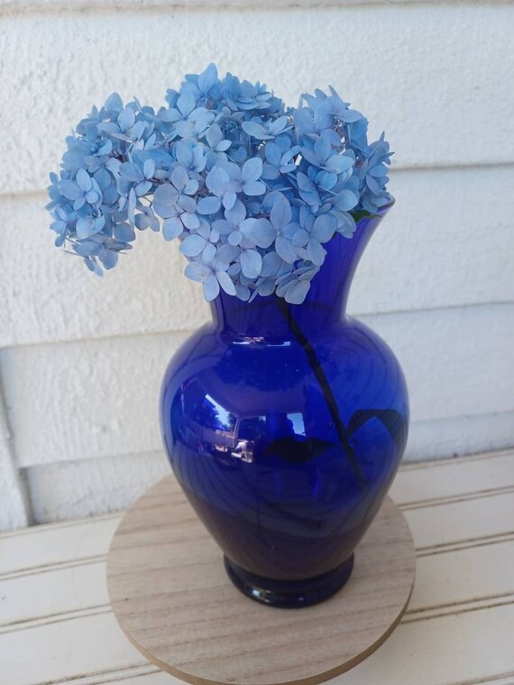 Vintage Cobalt Blue Glass Flowers Vase Spring Flowers Glass Etsy