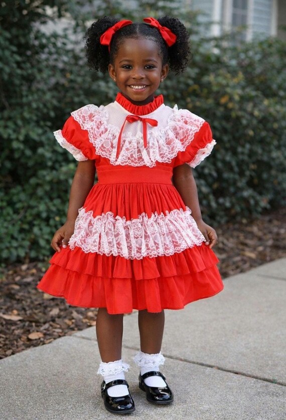 red 4t dress Le Top Little Girl Dress Toddler Size 4T Red Black Plaid Christmas Dress