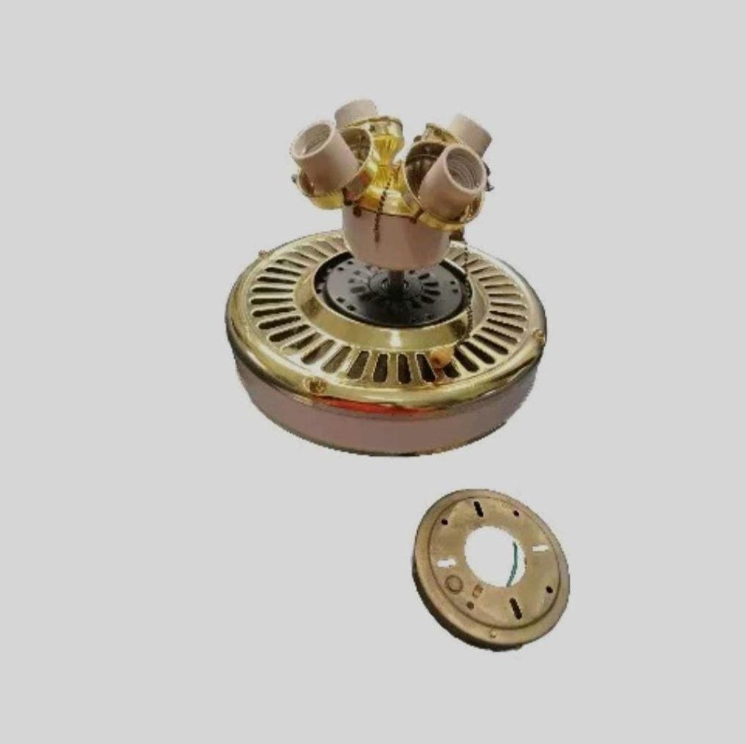 Vintage 90s 52” White Ceiling Fan Parts Brass Ul 88g7 E77298