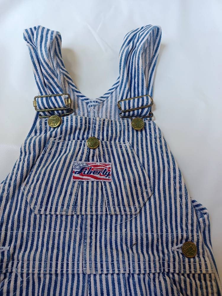 Vintage Liberty Denim striped Overalls Shorts size 3T.