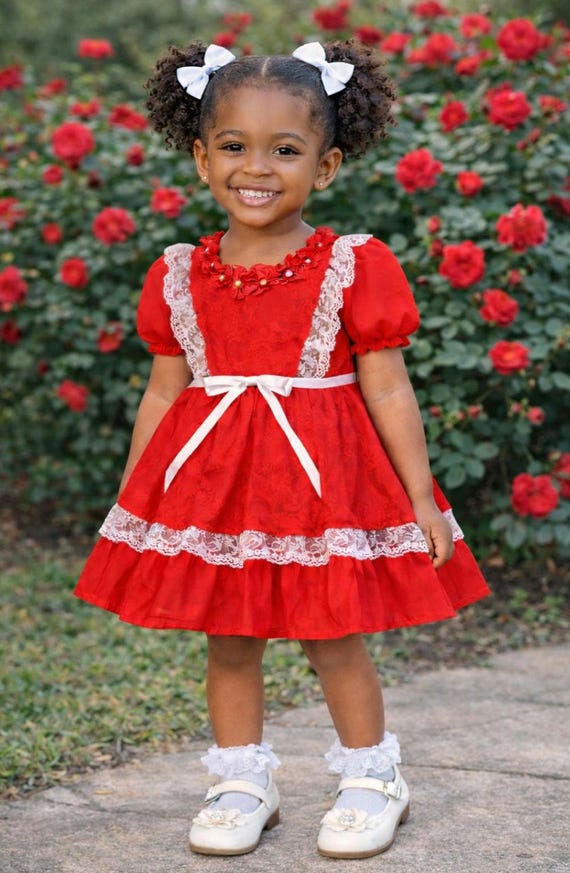 Vintage Kandy Ann Red Lace Ruffle Party Dress, Girls Size 5