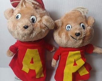 Vintage Alvin and The Chipmunks Plush - Set of 2  1983 10&quot; BUNDLE Plush Gift Toy