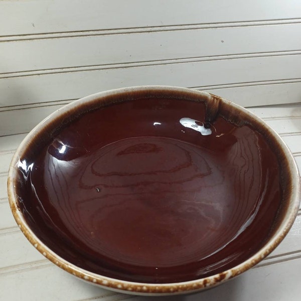 USA Vintage Oven Proof Stoneware Large Dark Brown serving Bowl Mixing Bowl 12×3" with free small 7016 McCoy  bowl  pre-owned are in good con