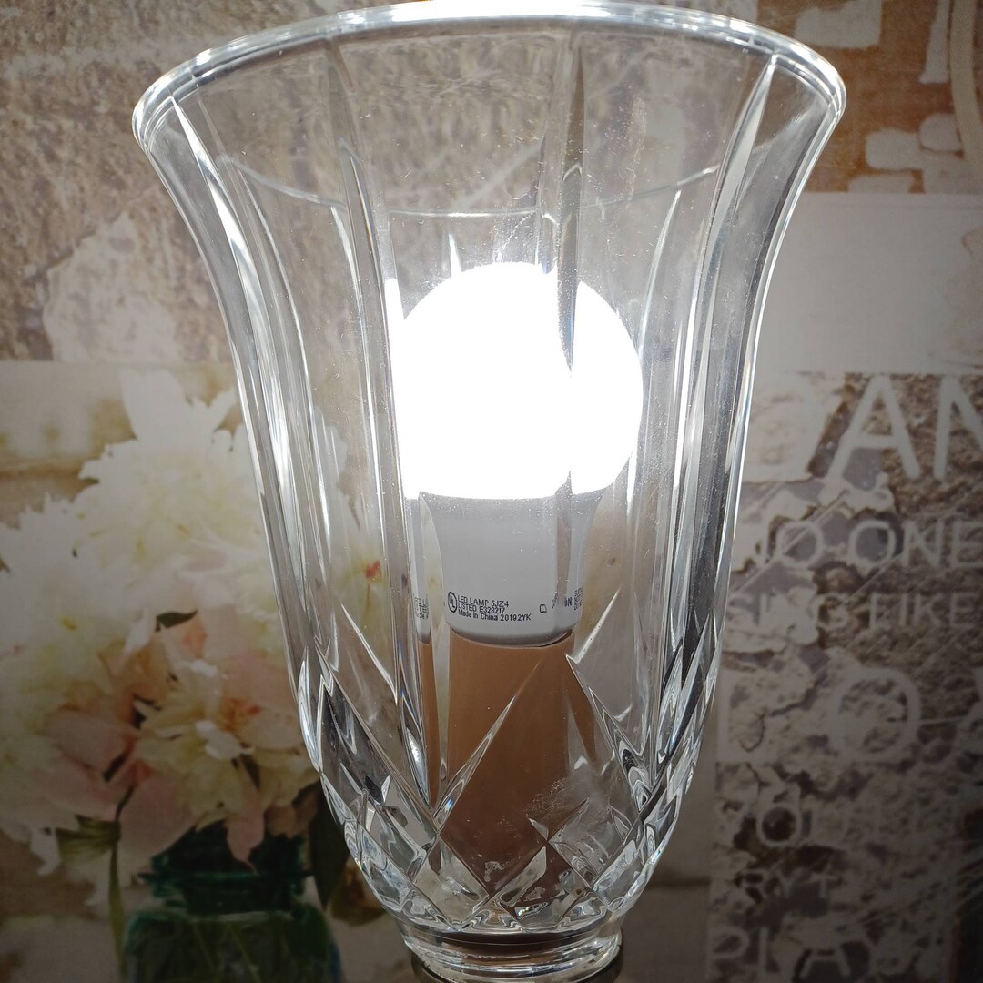 Vintage Lampshade Heavy Lead Crystal Clear Glass Hurricane Candle Light