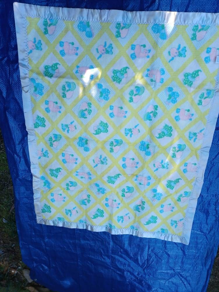 Vintage BABY BLANKET 44 X 36 Baby Animals Yellow White Etsy