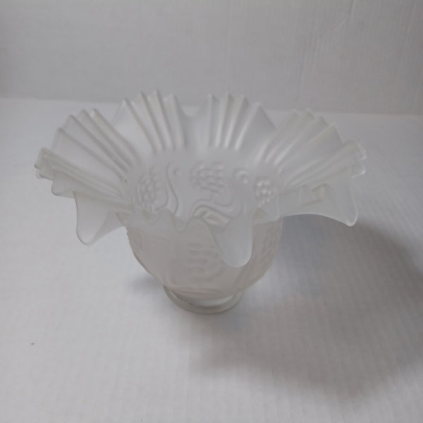 Vintage White & Satin Frosted Floral Art Glass Lamp Light Shade 2 1/4" Fitter