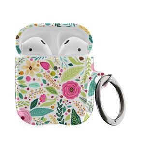 Spring Flowers Apple AirPods Case Generation 1 and 2 and AirPods Pro Case, Pretty Spring Floral Pattern, Keychain Carabiner