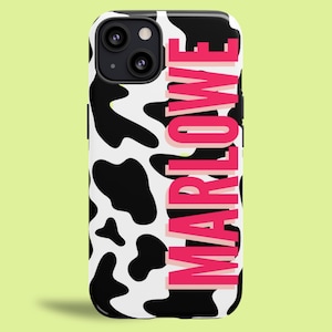 Cow Print Phone Case Customize with Your Name for iPhone 15, iPhone 14, iPhone 13, iPhone 12 Pro Max, Samsung Galaxy S23, Galaxy S22 +More