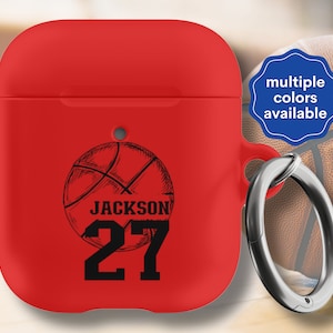 Personalized Basketball Apple AirPods Case Generation 1 and 2, AirPod Pros Case, Customize with Name and Team Color, Keychain Carabiner