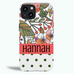 Personalized Floral Phone Case Customize with Your Name for iPhone 15, iPhone 14, iPhone 13 Pro Max, Samsung Galaxy S23, S22 Plus Ultra