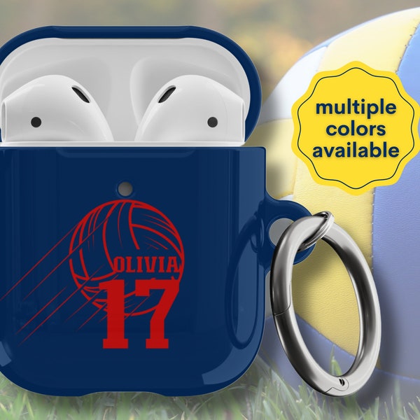 Personalized Volleyball Apple AirPods Case for Generation 1 and 2, AirPods Pro Case, Customize with Name and Team Color, Keychain Carabiner