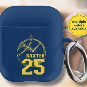 Personalized Boy&#39;s Basketball Apple AirPods Case Generation 1 and 2, AirPod Pros Case, Customize with Name, Team Color, Keychain Carabiner