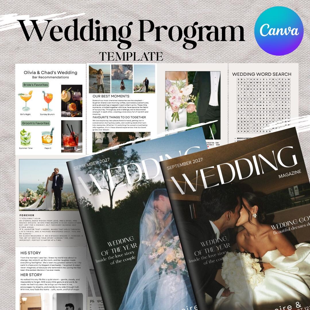 Wedding Program Magazine Template, Editable Wedding Programs, Wedding ...