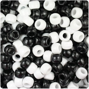 Noir et Blanc Mix Opaque 9x6mm Authentic Beadery USA Plastic Pony Beads