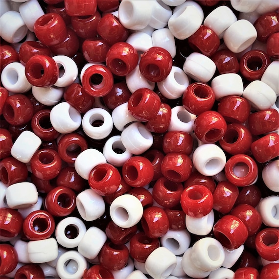 Red and White Xmas Mix 9x6mm Authentic Beadery USA Plastic Pony