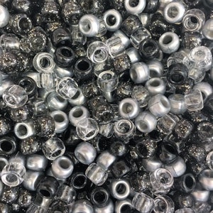 Black Silver Glitter Mix 9x6mm Authentic Beadery USA Plastic Pony Beads