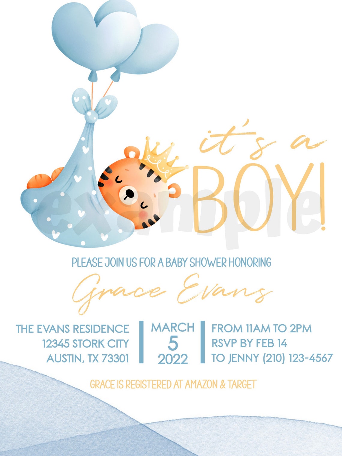 Boy Tiger Baby Shower Invitations Watercolor Editable Etsy