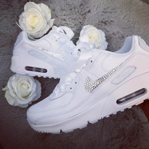 Customised Crystal Air Max 90’s in White Blinged out Swooshes
