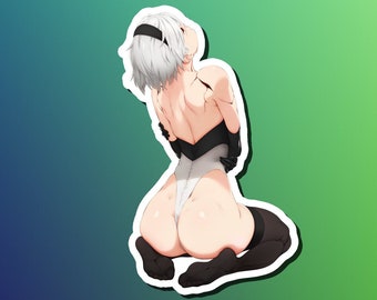Nier Automata YoRHA 2B Lewd Ecchi Anime Waifu-klistermärke | Vattentät | Vinyl | Holografisk | Magnetisk | Lyser i mörkret