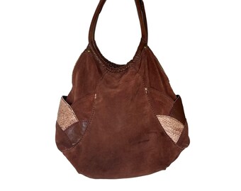 Vintage Lucky Brand Fortune Cookie Patchwork Brown Suede Hobo Bag