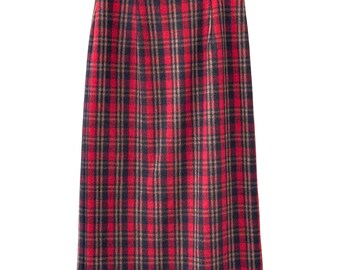 Vintage Red Plaid Wool Maxi Skirt