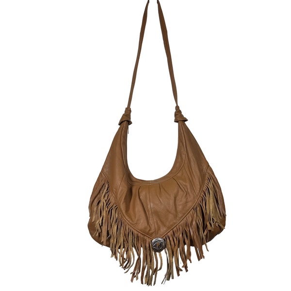 Vintage Leather Southwestern Fringe Hobo Bag